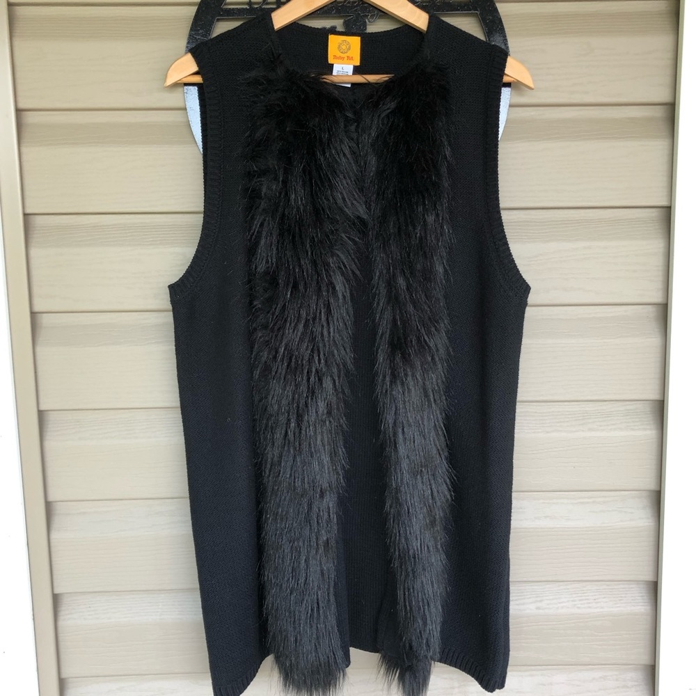 Fuax Fur Trim Knit Long Vest